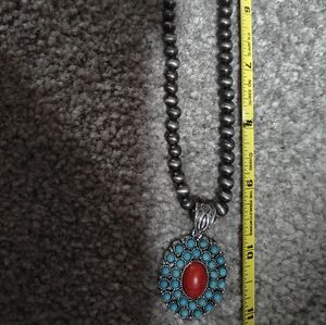 Turquoise and Red Pendant Necklace
